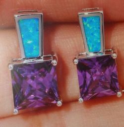 Silver OPAL w/purple CZ Amethyst earrings $48