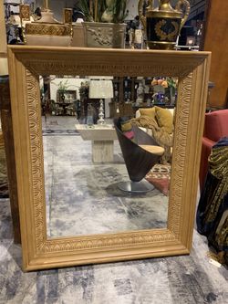 Thomasville Large Tan Wood Carved Frame Beveled Mirror - See measurements