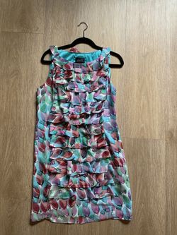 Women’s Multi-Color Sheath Dress with Ruffle Front