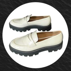 Franco Sarto Sartin Bone Beige Crinkle Chunky Loafers Women Size 8