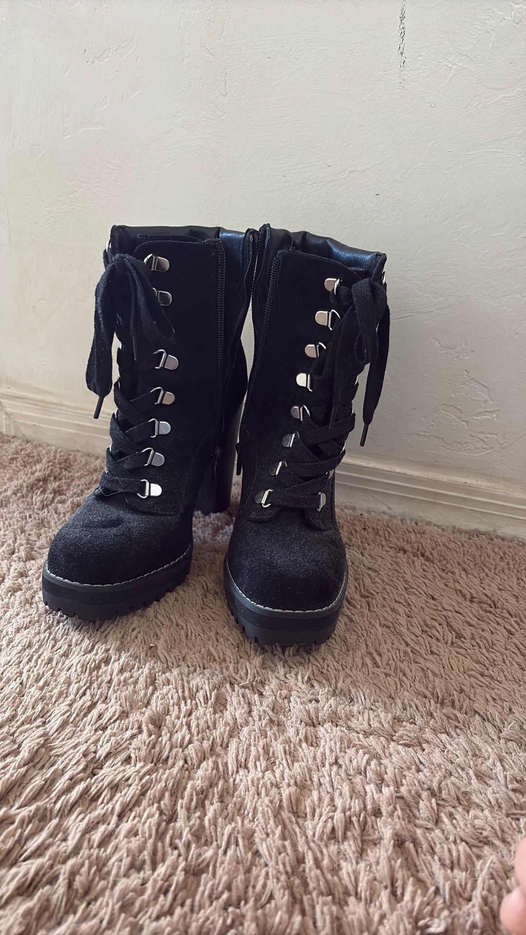 Platform Lace Up Boots With Side Zipper 