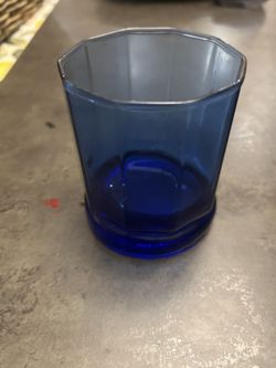 ANCHOR HOCKING Essex Cobalt Blue Glass 10 Sided Tumblers 3 3/4"