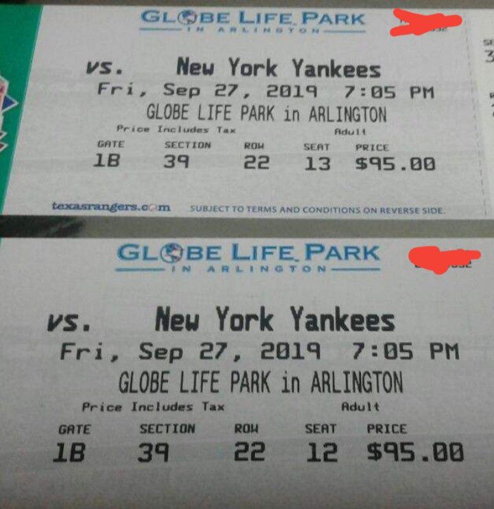 Texas Rangers vs New York Yankees tickets 9/27/19