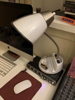 CHROME DESK LAMP WITH COMPARTMENTS AND OUTLETS :)