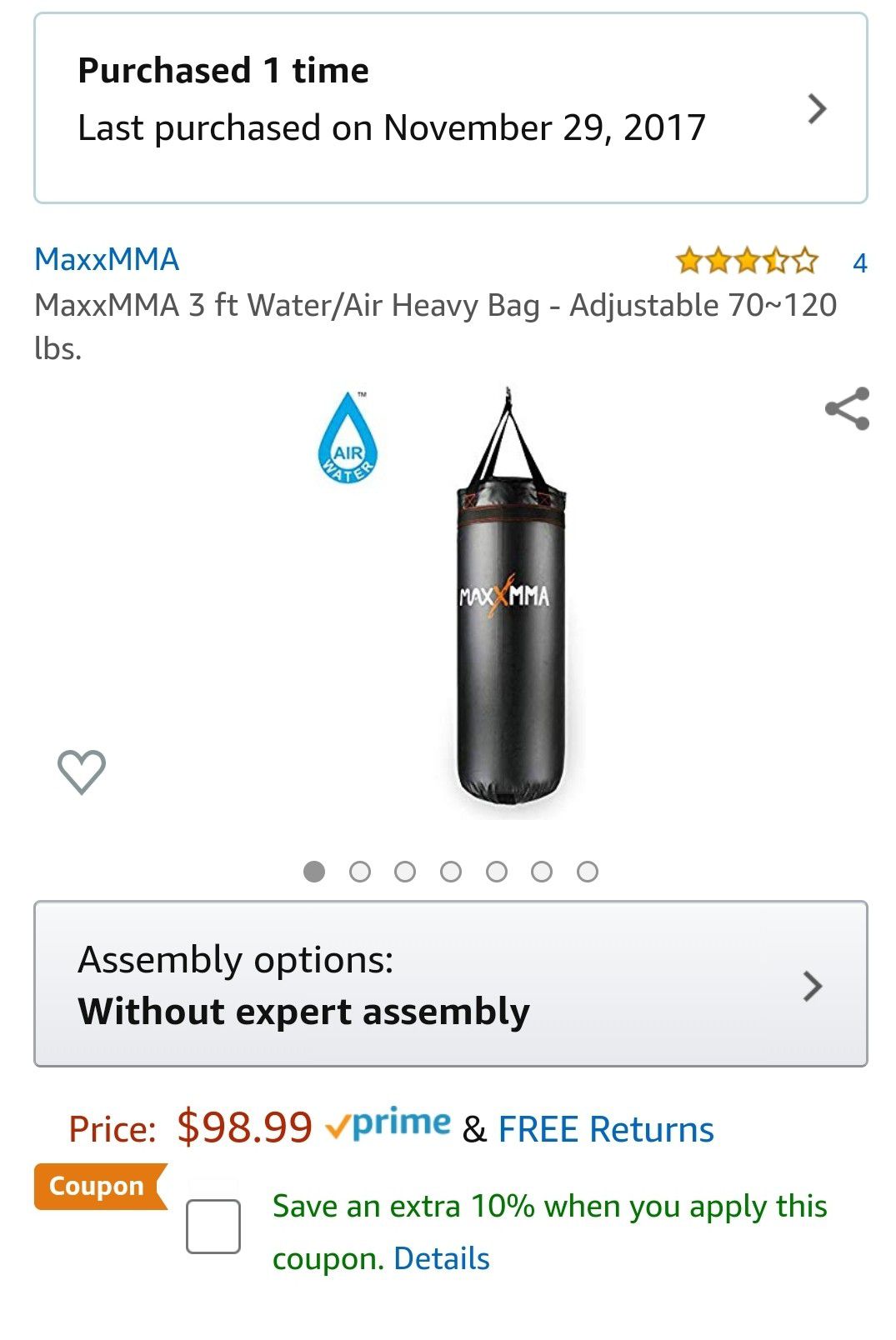 Water punching bag still in box never used