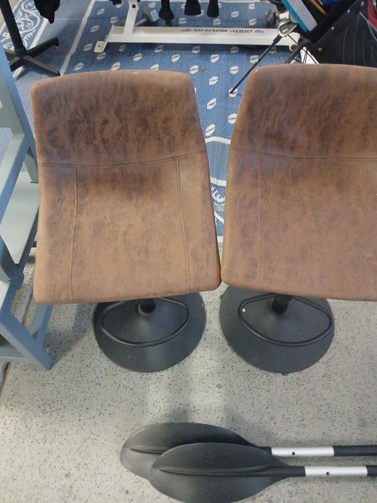 2 Bar Stools And 2 Wooden Chairs