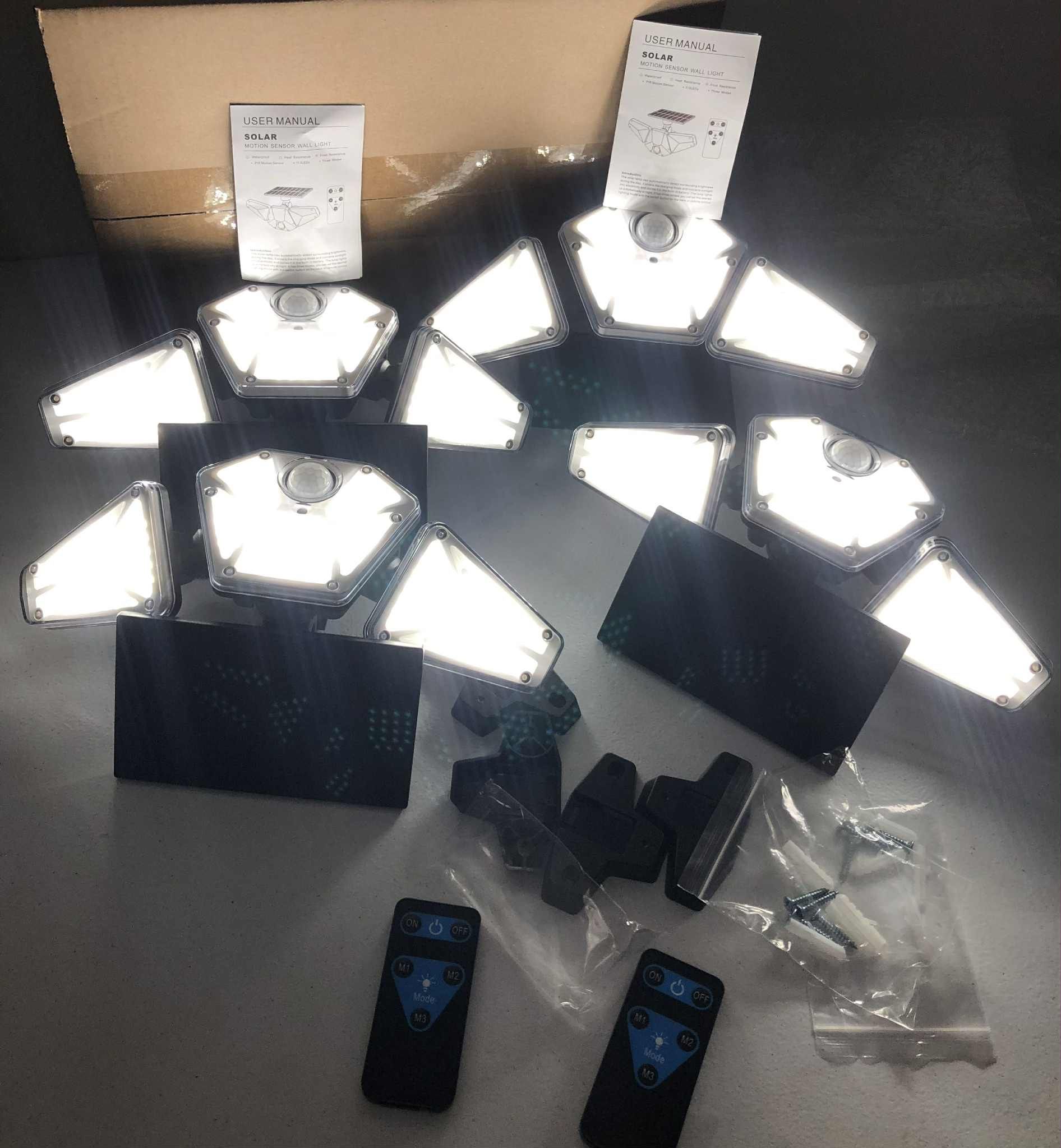 4Set Solar Motion Sensor for Yard Garden, 2500LM LED IP65 Waterproof Security Lights with Remote New