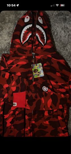 Red bathing ape hoodie with tag