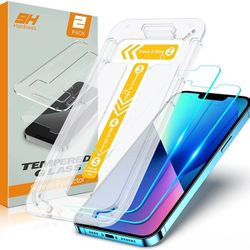 Tempered Glass Screen Protector Compatible with iPhone 13/13 Pro - 6.1 Inch, Bubble Free Installation Tray, 9H Hardness, Shatter & Scratch Proof, 0.33