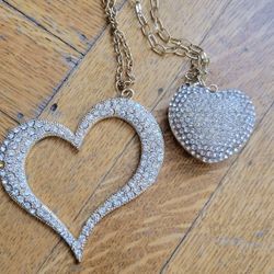 2 Long Heart Necklaces 