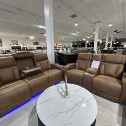 Brown Leather Reclining Set 