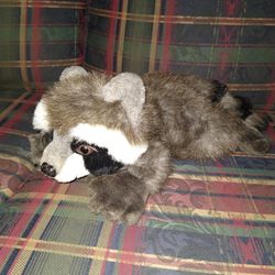 MJC International Plush Raccoon Laying Soft Stuffed Animal Toy 1988 - 16" Long 