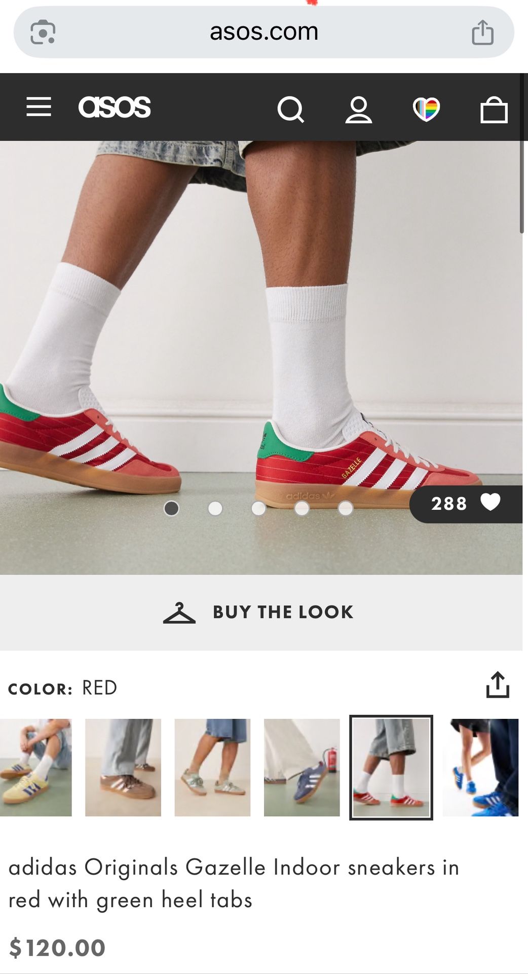 Brand New : adidas Originals Gazelle Indoor sneakers in red with green heel tabs (Men’s Size 9)