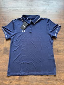NWT Under Armour Women's L Large Navy Blue Team Tipped Loose Fit Golf Polo