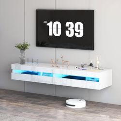 Brand New In The Box- Floating TV Stand - 47'' Floating Entertainment Center with LED Light & Charging Station, Floating TV Shelf with Storage for Sma
