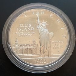 Ellis Island Statue Liberty Proof Silver Dollar