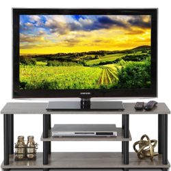Turn-N-Tube No Tools 3D 3-Tier Entertainment TV Stand up to 50 inch TV, Round Tubes, French Oak Grey/Black  New 40