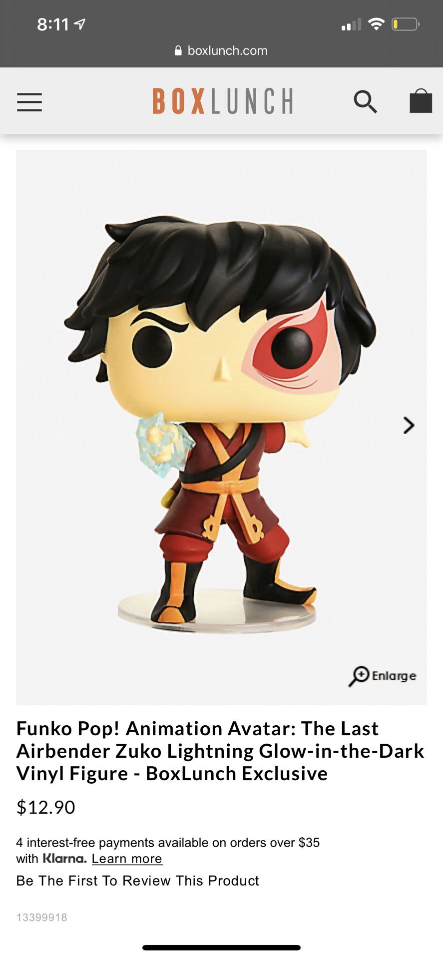 Funko Pop! Animation Avatar: The Last Airbender Zuko Lightning Glow-in-the-Dark Vinyl Figure - BoxLunch Exclusive