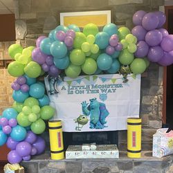 Monsters Inc balloon arch & Canisters