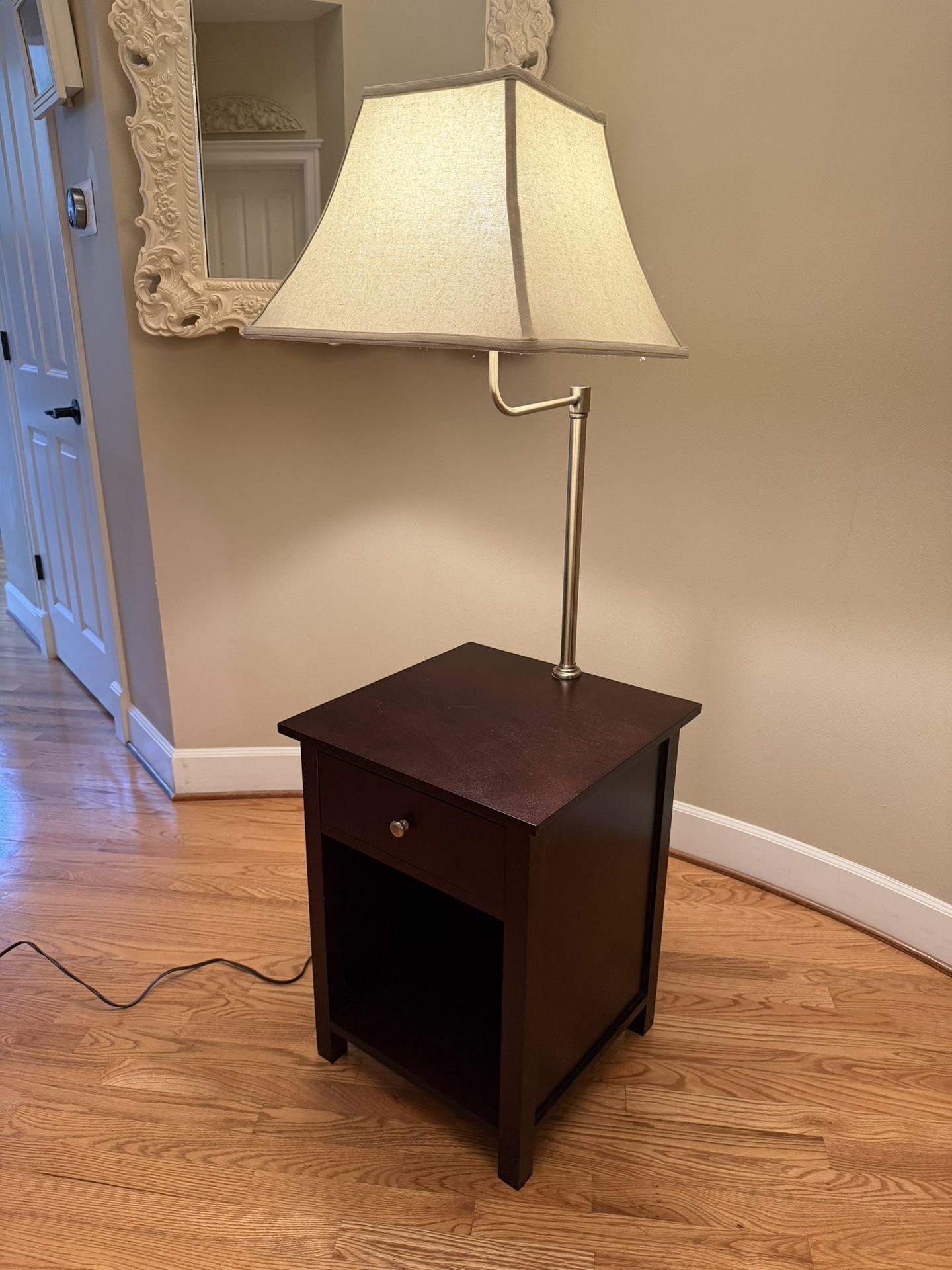 End Table/Nightstand With Attached Swiveling Lamp And Drawer