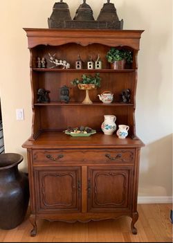 French Provincial Walnut Hutch Cabinet