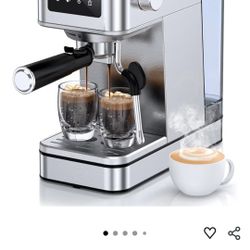 Espresso Machine with Milk Frother, 20 Bar Compact Espresso Maker with Touch Screen & 57.5oz Removable Water Tank for Home, Stainless Steel Coffee Mac