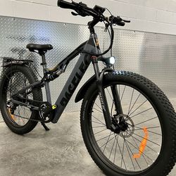 Electric Endurance Mountain E-Bike, 27.5x3.0 All Terrain Tire, 28mph, Thumb Throttle + Pedal assist  + Rear Rack