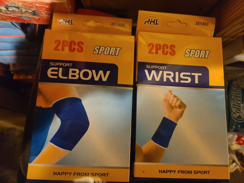 Elbow OR knee supports, 2 in each box, compression elastic ban. Easy to slide on and protect your muscles.East, west, north