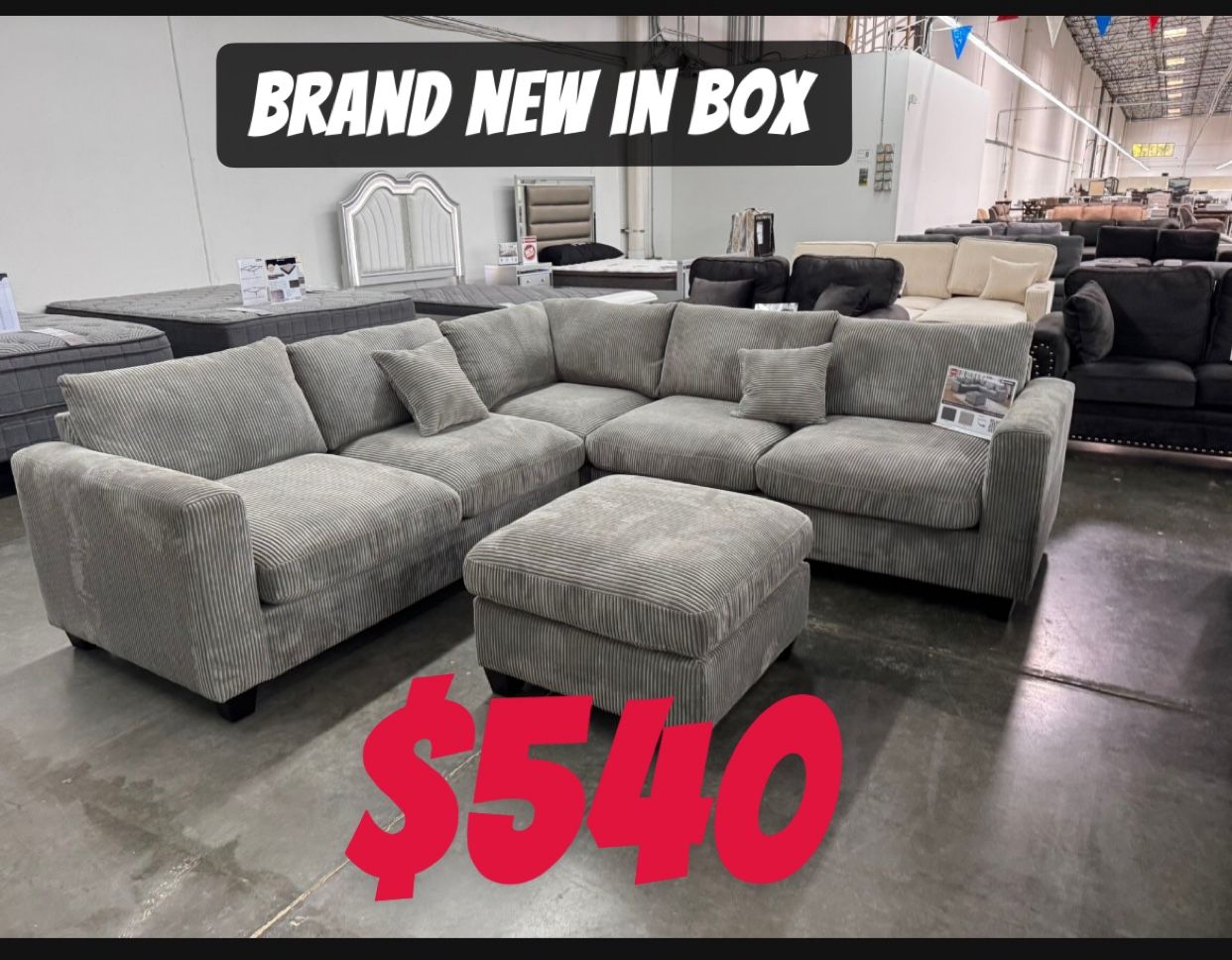 4-Pcs Sectional LAF Loveseat + RAF Loveseat + Corner Wedge + Cocktail Ottoman-Fog