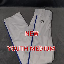 Champion YOUTH MEDIUM Baseball Softball Tee Ball Pants WHITE and BLUE