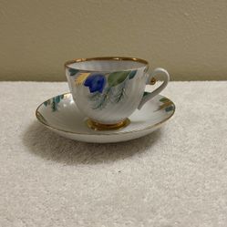 Vintage Lomonosov Cup & Saucer - Green, Blue & Gold