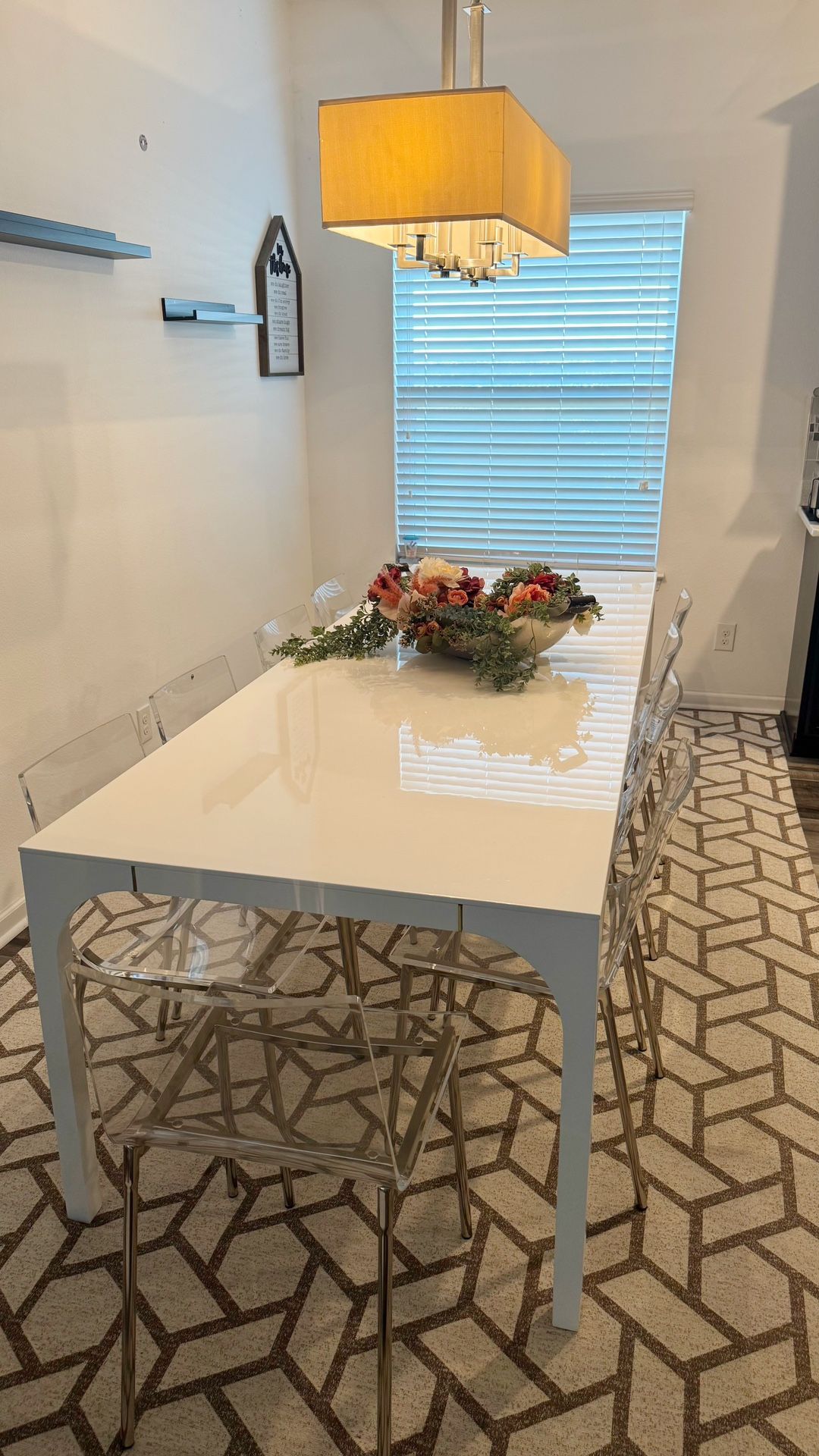 CB2 Aqua Virgo 100” High-Gloss Dining Table + 10 Acrylic Chairs – $2,500