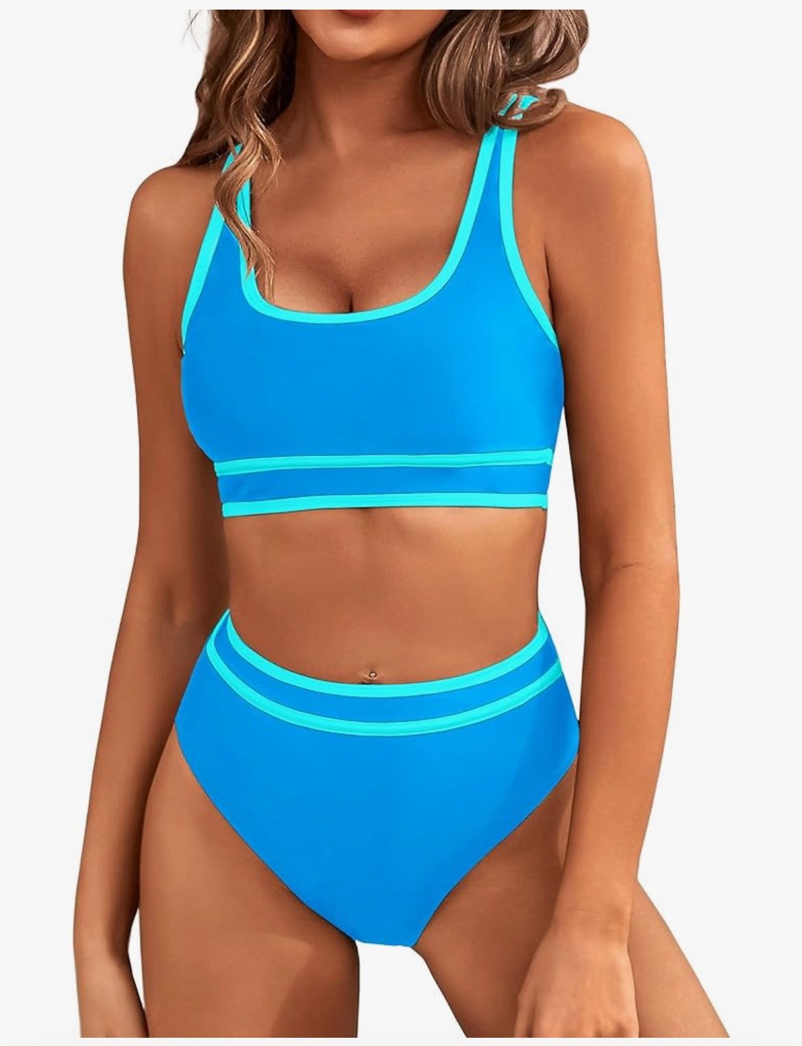 Brand New Women's High Waisted Bikini Sets Sporty Two Piece Swimsuits Color Block Cheeky High Cut