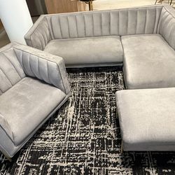 Gray Sectional Sofa + Armchair – Modern Living Room Set