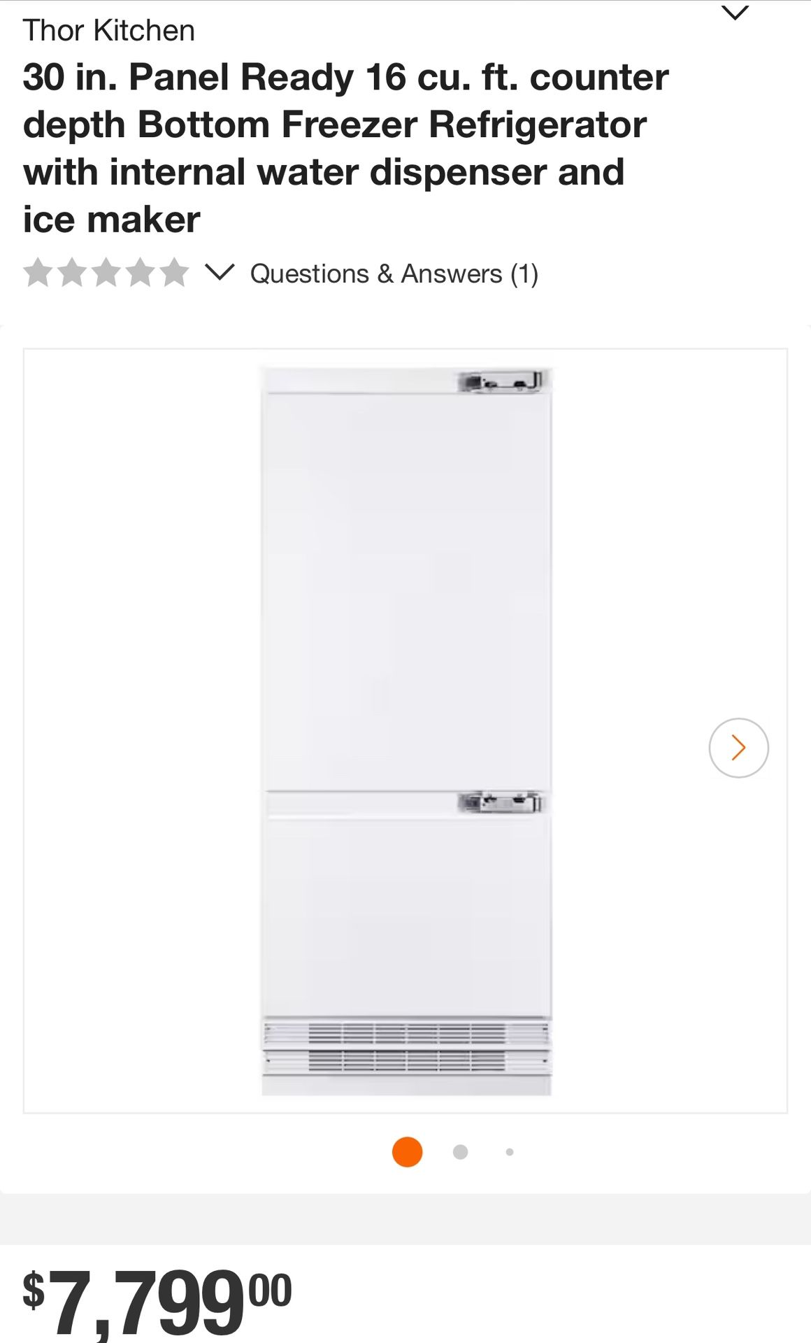 New Thor 30” Bottom Free Built In Refrigerator