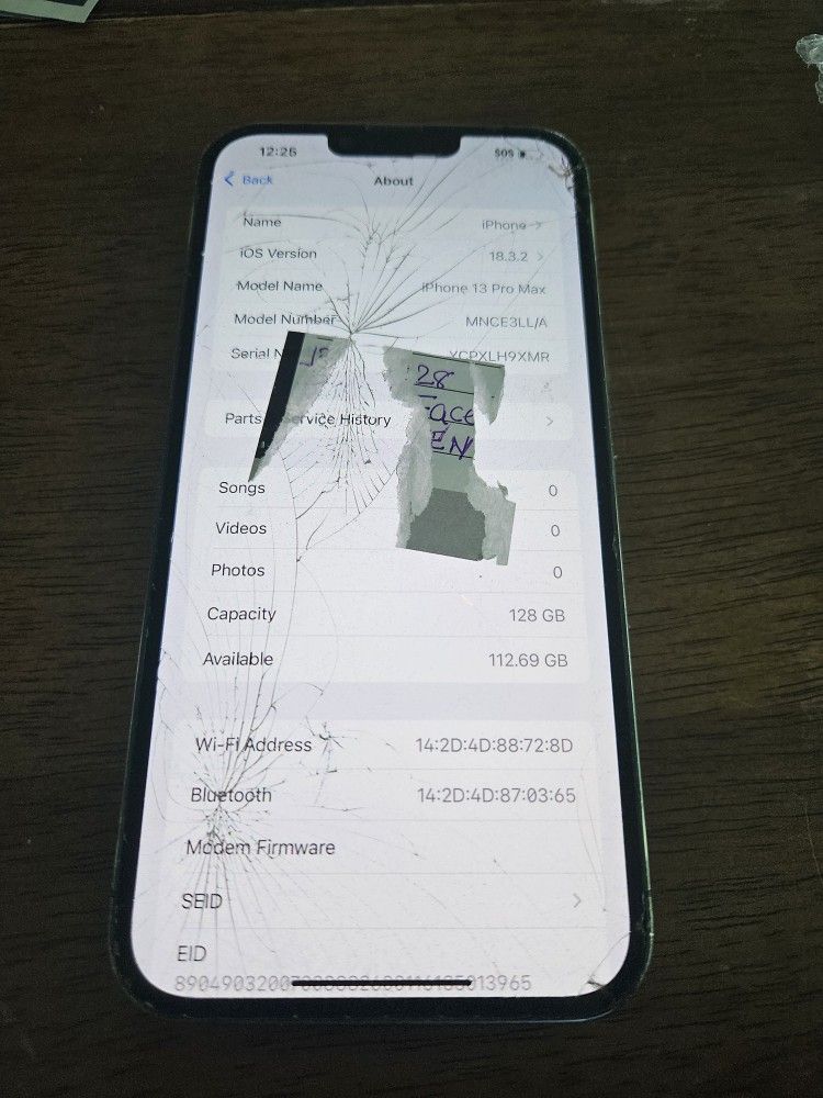IPHONE 13 PRO MAX 128GB UNLOCKED CRACKED FRONT AND BACK, NO FACE ID