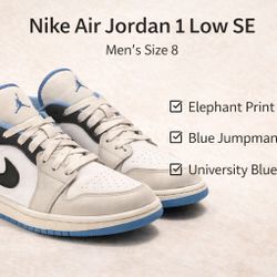 Nike Air Jordan 1 Low SE DM1199-140 White Blue Elephant Print Men’s Size 8