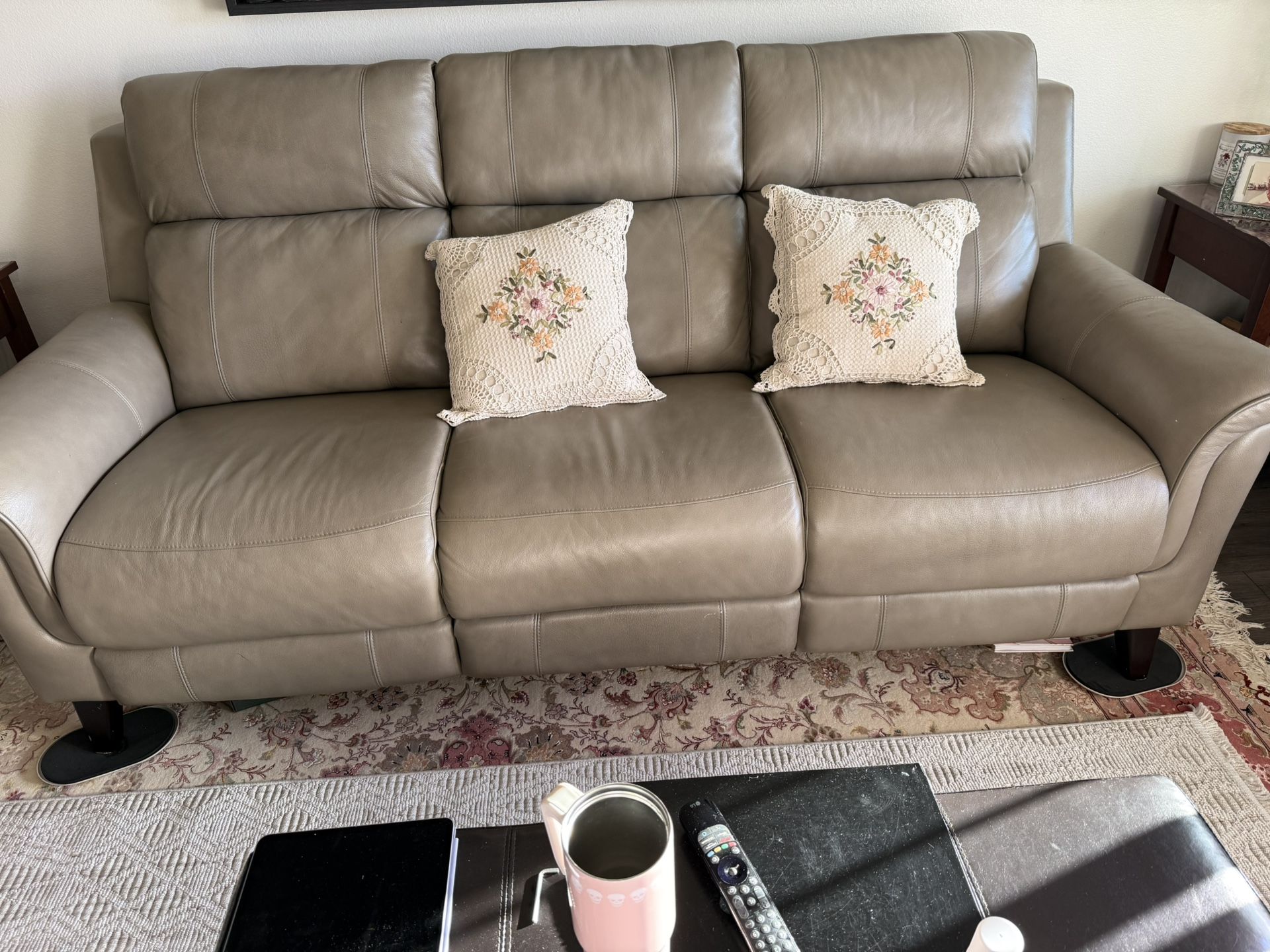 Leather Sofa, Automan 2 End Tables