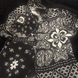 Black and White Paisley Bandana Print Shirt And Hat For Kids