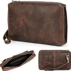 Top Grain Genuine Leather Clutch Wallet with Wristlet for Man & Woman