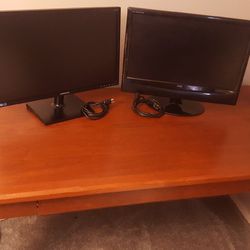 Amish Made Solid Cherry Desk + Chair + 2 Monitors
