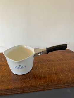 Corning Ware sauce pan with blue corn flower design