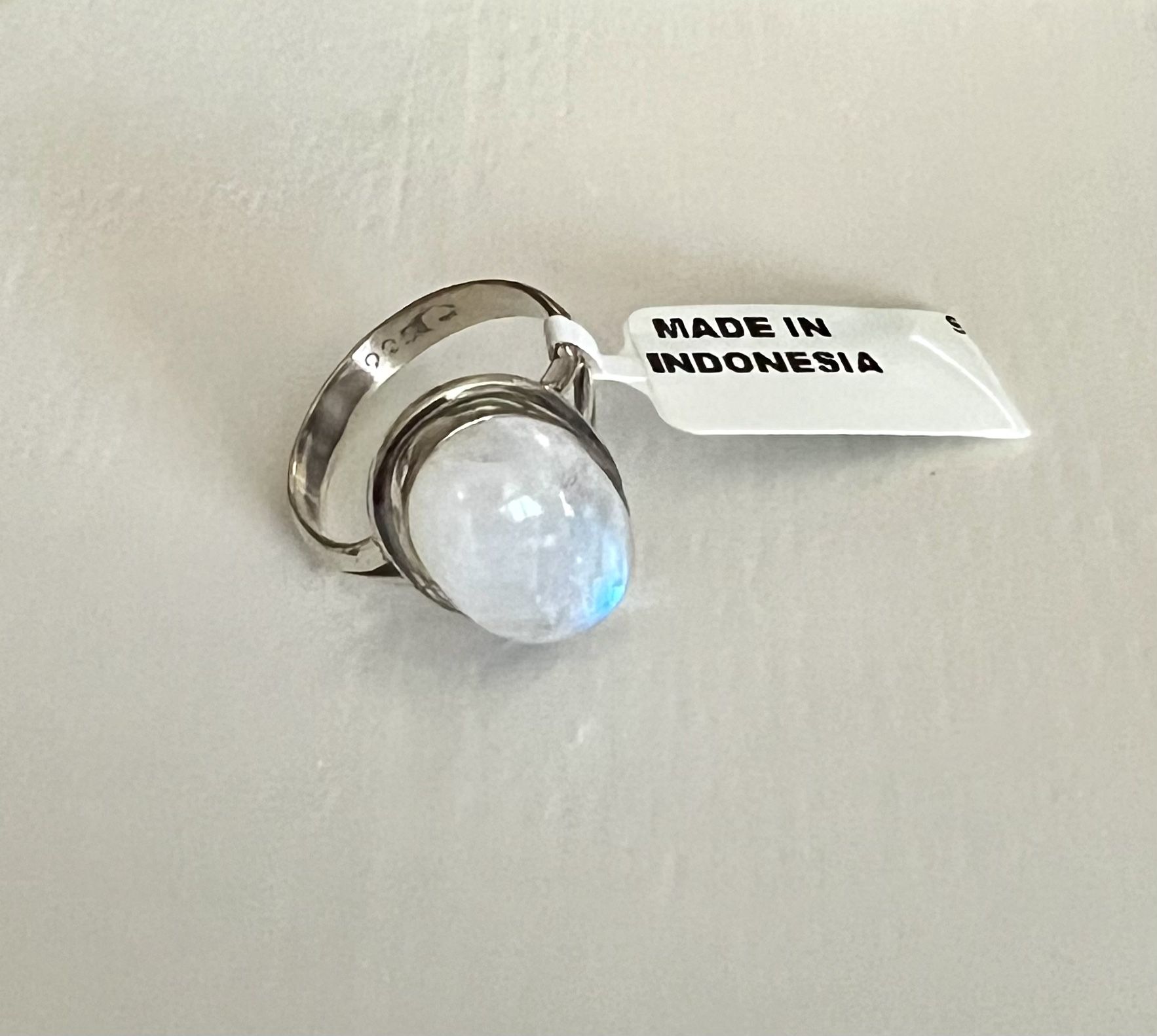 Rainbow moonstone Ring Size 8 Silver