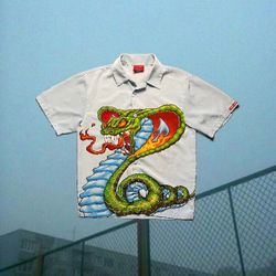 Blue “JNCO” Cobra Flame Button Up