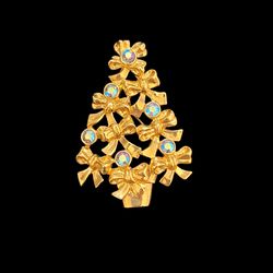 Avon Blue Jeweled Christmas Tree, Elegant Gold Accent Brooch: