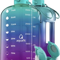 AQUAFIT 1 Gallon Water Bottle With Times To Drink - 128 oz Water Bottle With Straw - Motivational Water Bottle - Large Water Bottle - Sports Water Bot