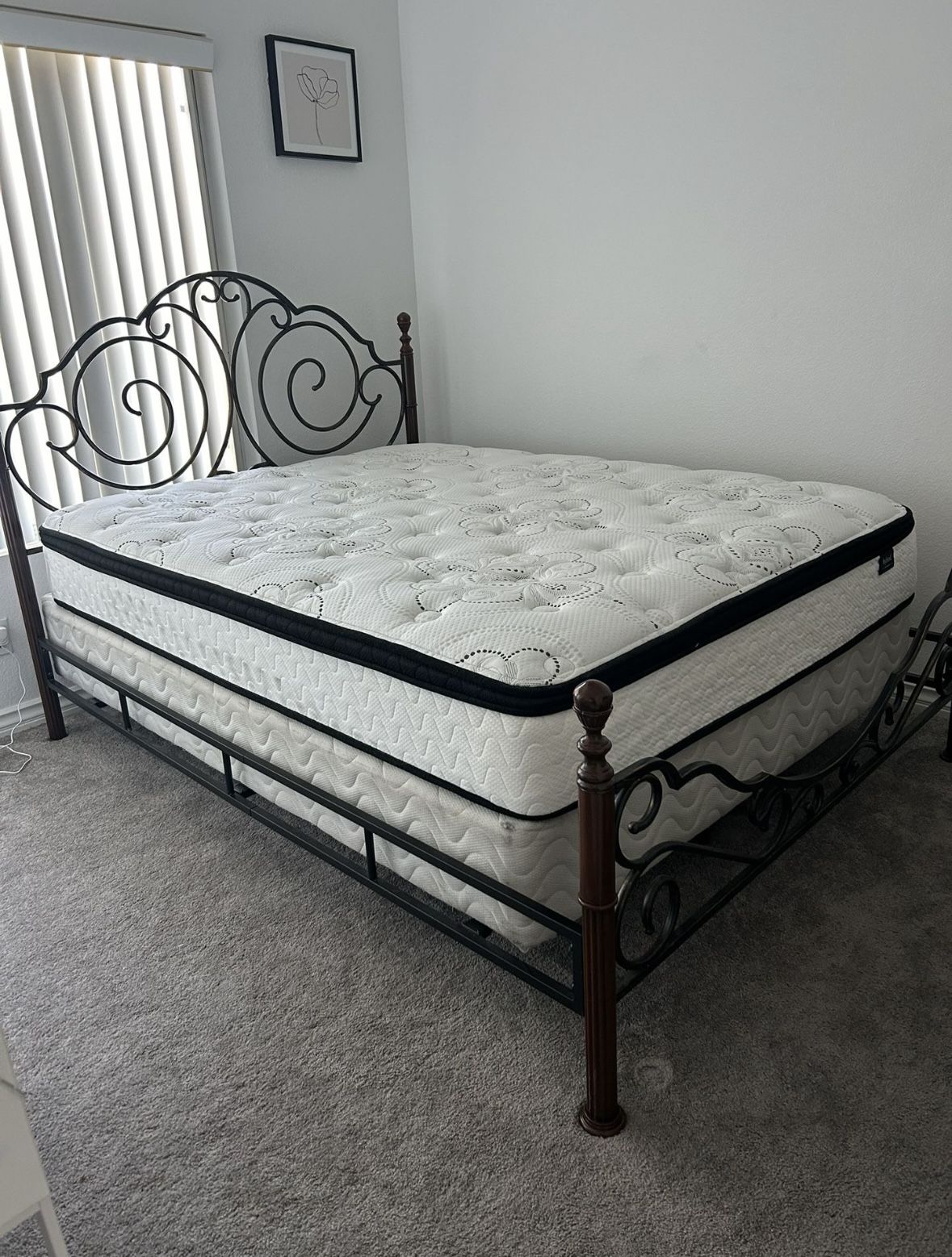 Queen Iron Bed Frame with Mattress + Box Spring