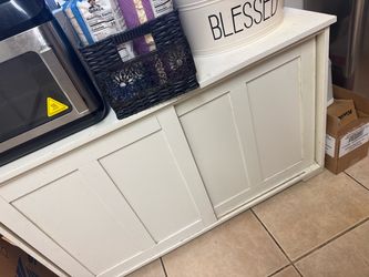 White Wood Storage Cabinet with Sliding Doors