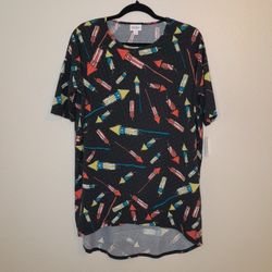 LuLaRoe Womens Irma Charcoal/Multicolor Fireworks T-Shirt Size S NWT