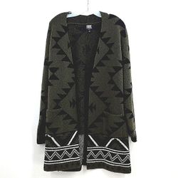 FRYE Geometric Patterned Western Green Wool Aztec Zig Zag Cardigan Women Medium